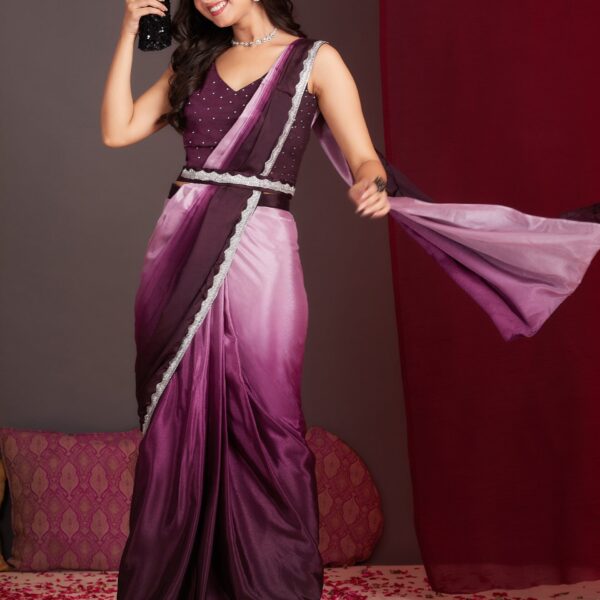 Purple shaded Pure Imported Chinnon Sequins Ready-to-Wear Saree