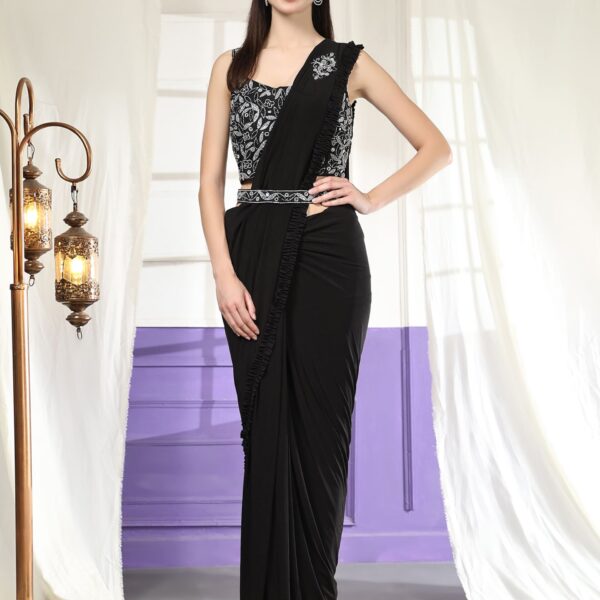 Black Colour Ready-to-Wear Saree with Embroidered Sequence Designer Blouse