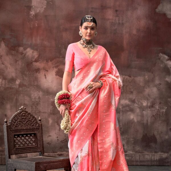 Peach Rangkaat Handloom Weaving Silk Saree