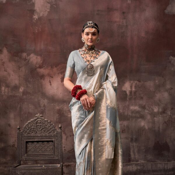 Grey Rangkaat Handloom Weaving Silk Saree