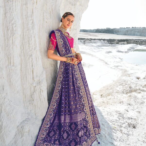 Purple Bandhani Patola Saree with Zari Weaving & Heavy Work Blouse