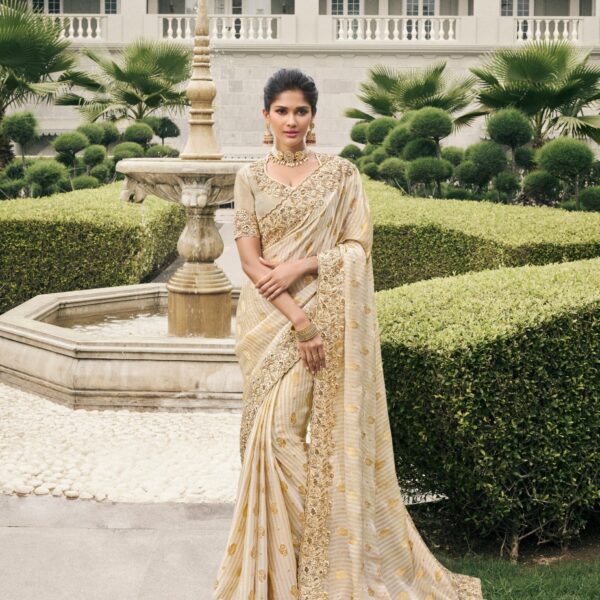 Ivory Pure Tissue Silk Saree with Pearl & Zari Weaving