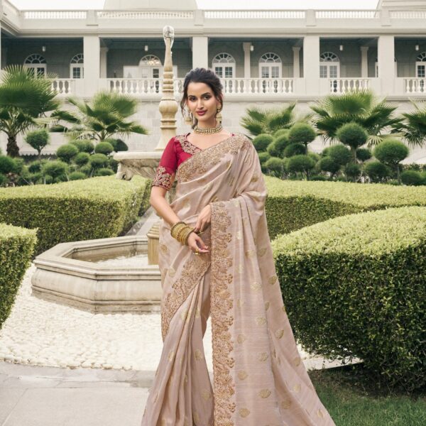 Rose Gold Tissue Silk Saree with Real Mirror Border
