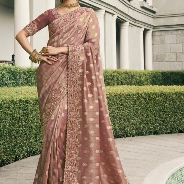 Mauve Pure Tissue Silk Saree with Real Mirror Border