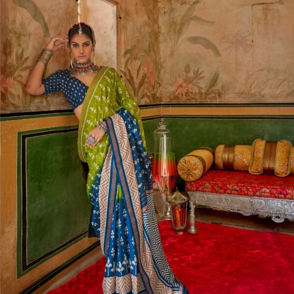Blue & Green Mercerized Sigma Silk Saree with Aqua Finish