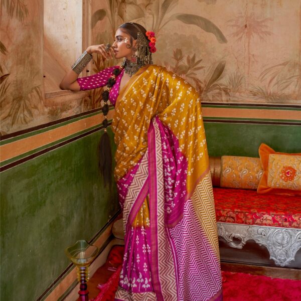 Mustard & Magenta Mercerized Sigma Silk Saree