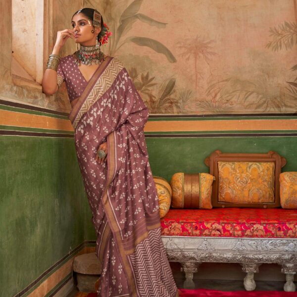 Mauve & Beige Mercerized Sigma Silk Saree with Aqua Finish