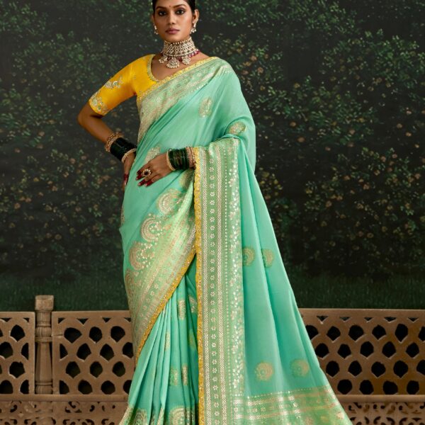 Sea Green Dola Silk Saree with Embroidery and Sequins