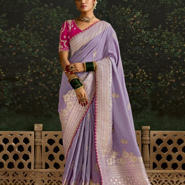 Lilac Dola Silk Saree with Intricate Sequence Work
