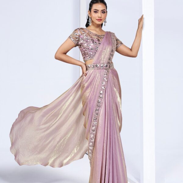 Light Lavender Ready-to-Wear Saree with Embroidered Designer Blouse