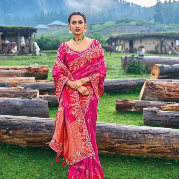 Pink Dola Silk Saree with Heavy Khatli Embroidery