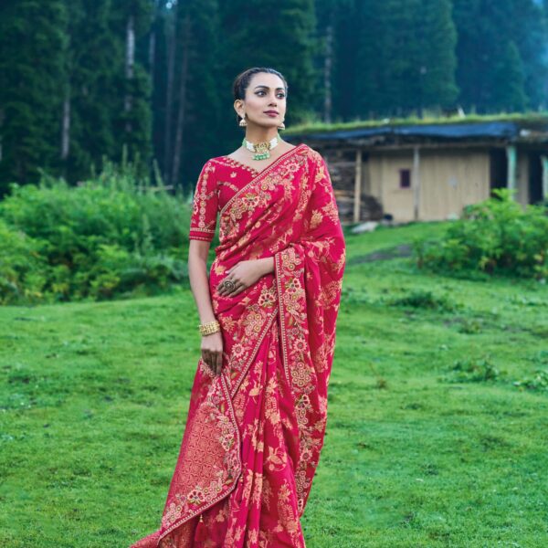 Red Dola Silk Saree with Intricate Khatli Embroidery