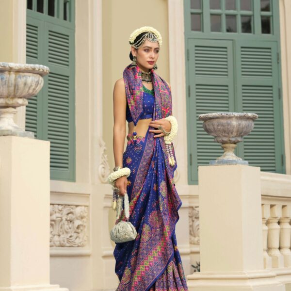 Royal Blue Banarasi Silk Saree with Meenakari and Kashmiri Weaving