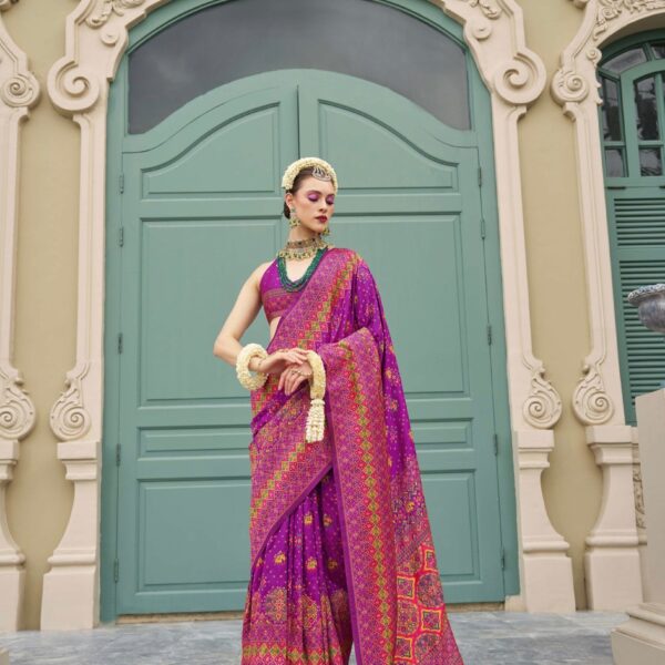 Purple Banarasi Silk Saree with Kashmiri Weaving & Multicolor Meenakari