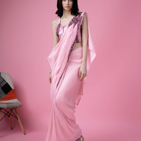 Ready-to-Wear Saree with Embroidered Sequence Designer Blouse