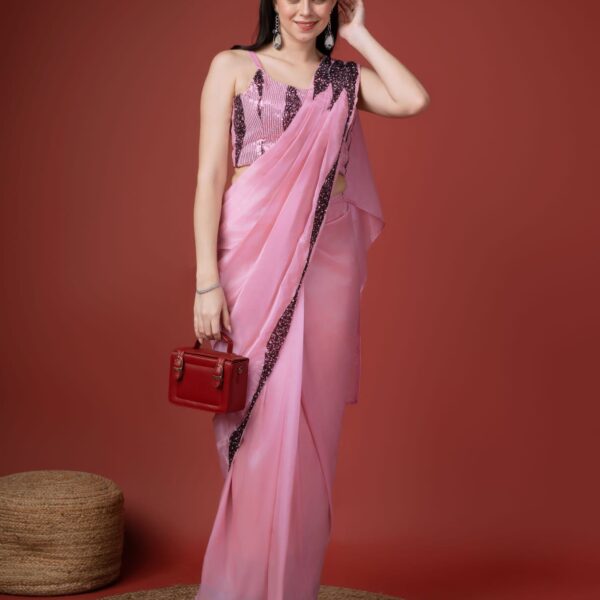 Ready-to-Wear Saree with Embroidered Sequence Designer Blouse