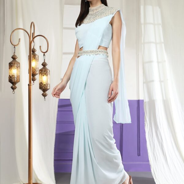 Ready-to-Wear Georgette Saree with Embroidered Sequence Designer Blouse