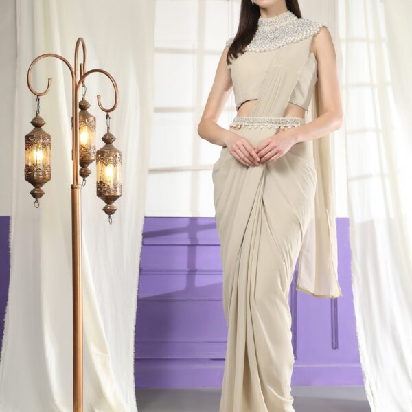 Ready-to-Wear Georgette Saree with Embroidered Sequence Designer Blouse