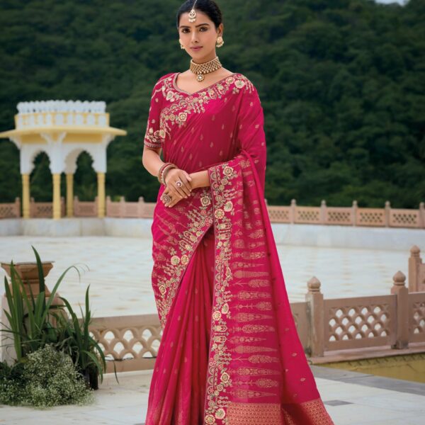 Wine Red Banarasi Silk Saree with Golden Zari Weaving