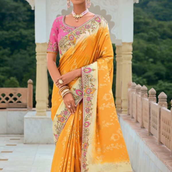 Yellow Banarasi Silk Saree with Heavy Zari Pallu