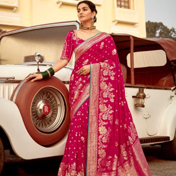 Dark Pink Banarasi Style Dola Silk Wedding Saree