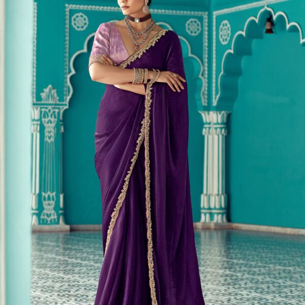 Deep Purple Organza Saree with Border Dazzles