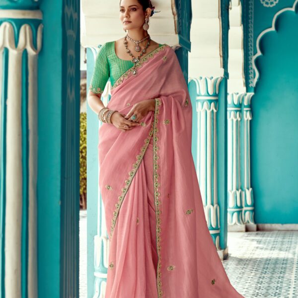 Blush Pink Organza Saree with Sequin Work