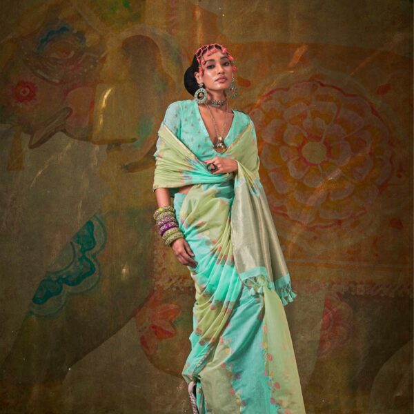 Mint Green & Peach Spun Rangkaat Weaving Silk Saree
