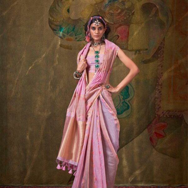 Lavender & Blush Pink Spun Rangkaat Weaving Silk Saree