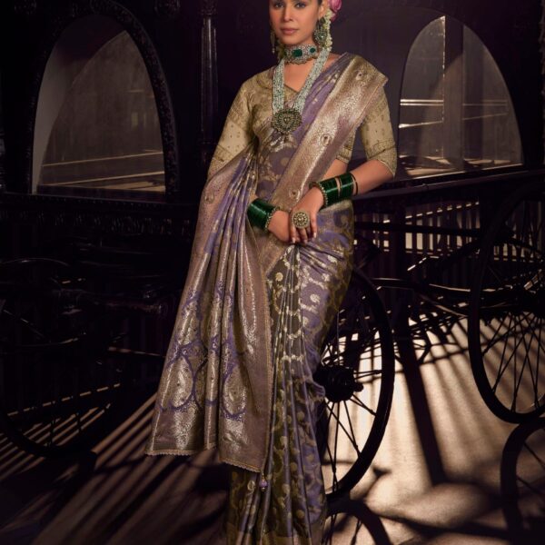 Lavender Banarasi Saree with Embroidered Contrast Blouse