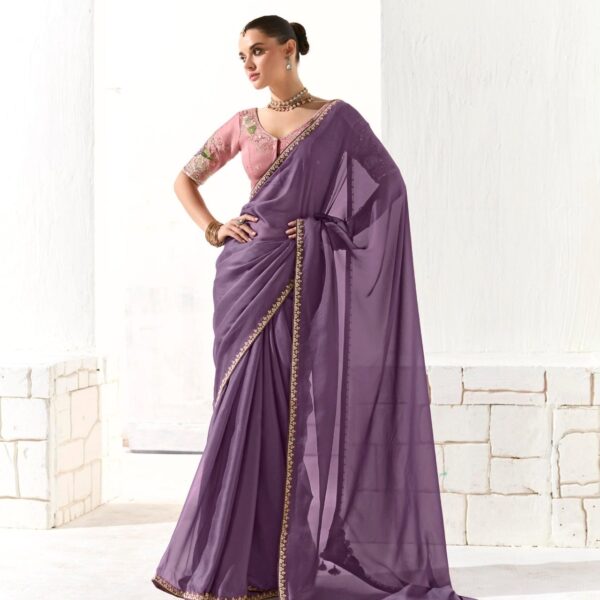Purple Organza Tissue Saree with Heavy Embroidered Border