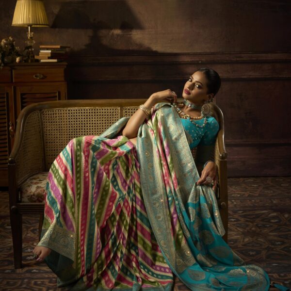 Sky Blue Khaddi Georgette Saree with Hand-Brush Print