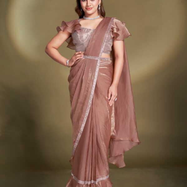 Mocha Brown Ready to Wear Saree with Net Blouse