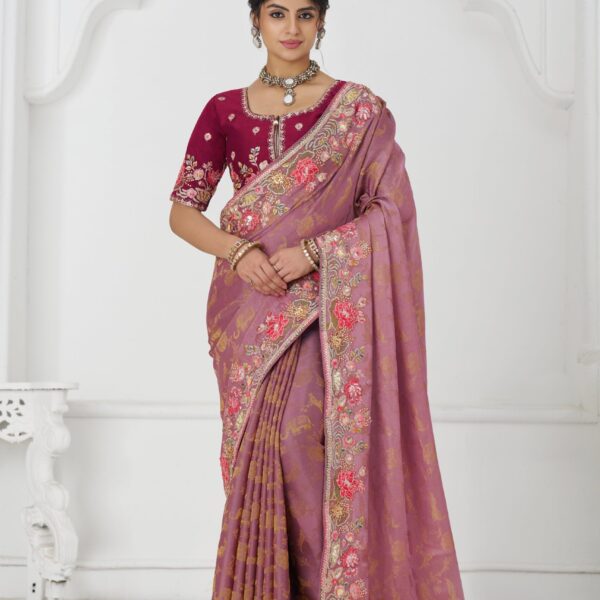 Pink Dola Silk Saree with Thread & Sequin Work