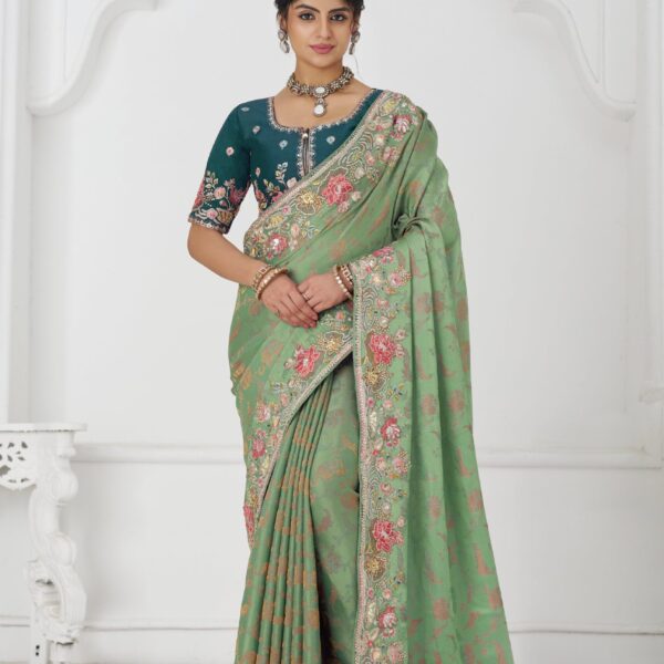 Green Dola Silk Saree with Sequin & Beads