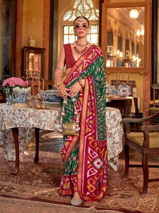 Green Maroon Polyester Viscose silk Patola Printed Saree