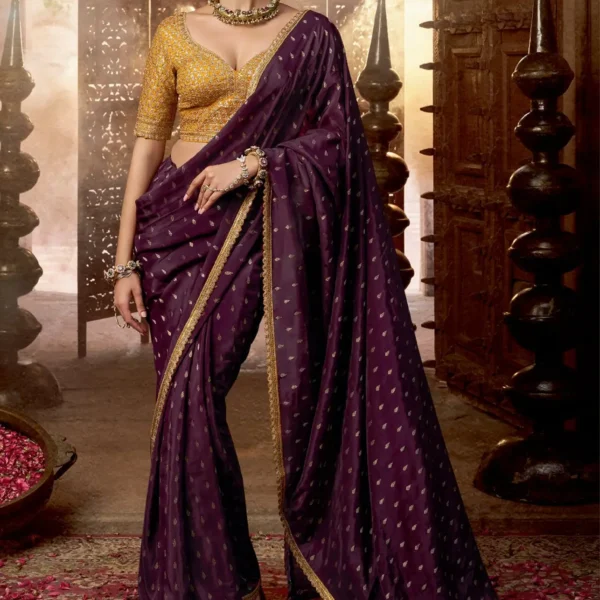 Royal Purple Banarasi Silk Saree with Golden Blouse