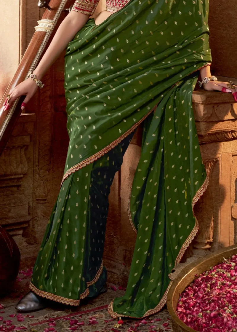 Ivory White Banarasi Saree with Wine Blouse - Image 2