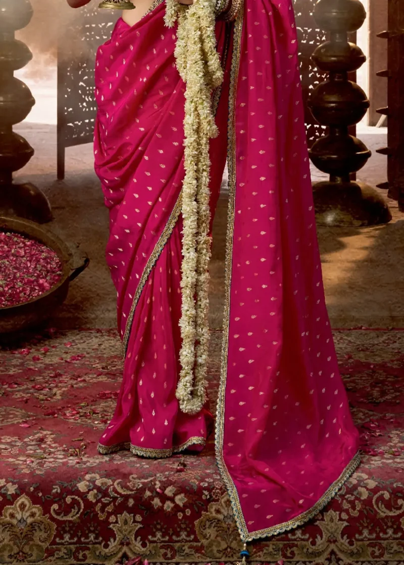 Rani Pink Banarasi Saree with Teal Blue Blouse - Image 5