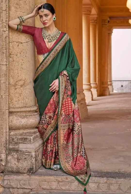 Green P V Silk Festival Wear Printed Saree Mantraa 4006