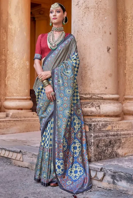 Multi Color P V Silk Festival Wear Printed Saree Mantraa 4011 2