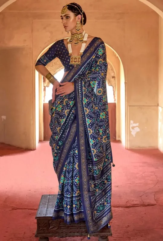 Navy Blue Pv Silk Party Wear Patola Work Saree Kashi Patola 9631