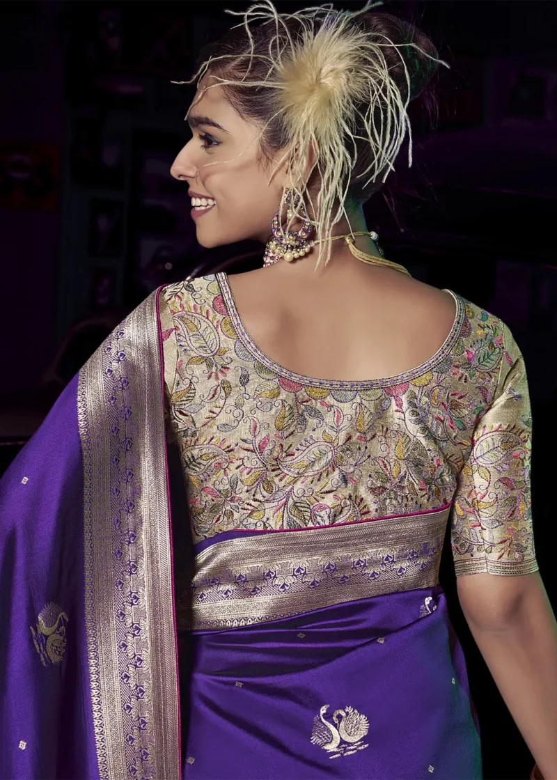 Purple Banarasi Saree With Embroidered Blouse 3