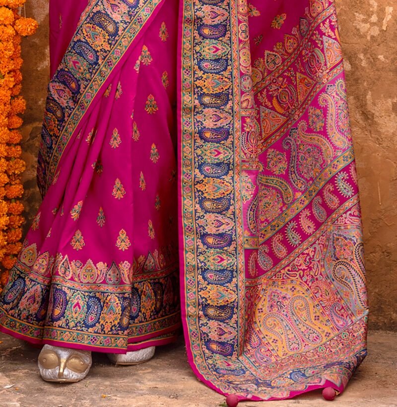 Rani Pink Soft Silk Butta & Pashmina Printed Saree - Image 4