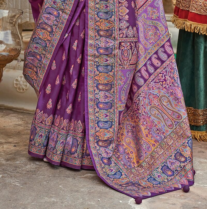 Purple Soft Silk Butta & Pashmina Printed Saree - Image 2