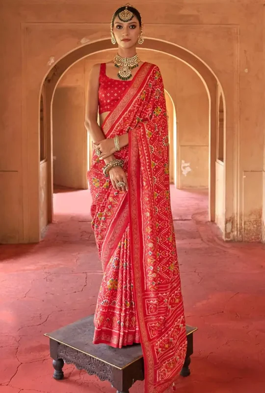 Red Pv Silk Party Wear Patola Work Saree Kashi Patola 9651