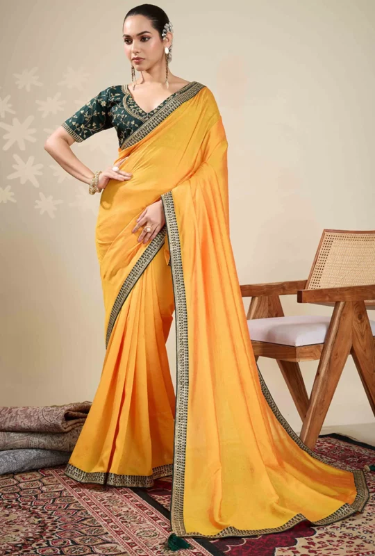 Baby Pink Graceful Vichitra Silk Saree With Embroidered Bordering 1753383826