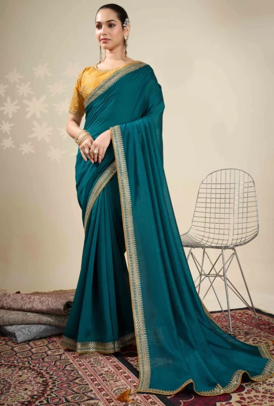 Baby Pink Graceful Vichitra Silk Saree With Embroidered Bordering 1753383897