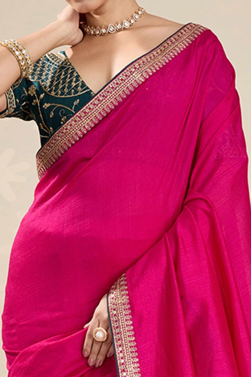 Baby Pink Graceful Vichitra Silk Saree With Embroidered Bordering 1753384004