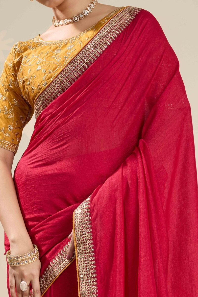Baby Pink Graceful Vichitra Silk Saree With Embroidered Bordering 1753384115